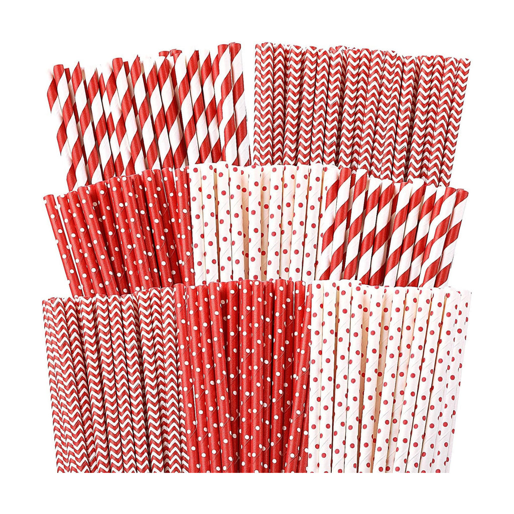 Jutom 1000 Pcs Christmas Paper Straws 4 Styles Disposable Red and White Paper Drinking Straws Stripe Bicolor Stripe Dot Mix for Christmas Supplies and Party Favors