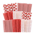 Jutom 1000 Pcs Christmas Paper Straws 4 Styles Disposable Red and White Paper Drinking Straws Stripe Bicolor Stripe Dot Mix for Christmas Supplies and Party Favors