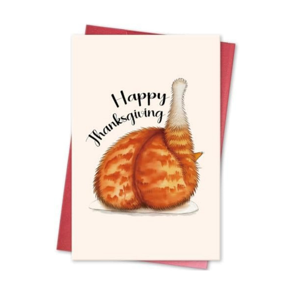 Cat Turkey Leg Happy Thanksgiving Card, Funny Thanksgiving Day Card for Cat Lover, Humorous Turkey Day Gift for Him He