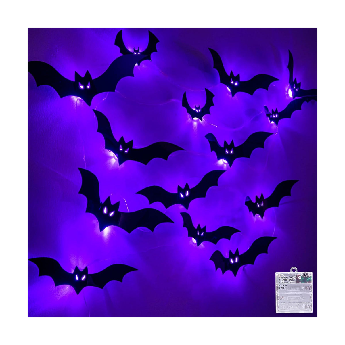Halloween Bats Fairy Lights Wall Decor, 20 Packs Lighted Bats Stickers with Timer Halloween Party Wall Window Indoor Home Decorations