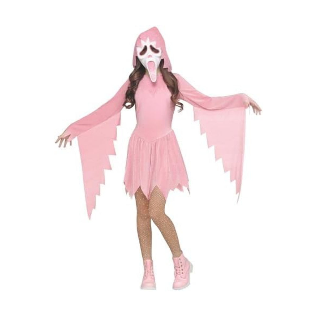 Fun World Girls' Shimmer Ghost Face Costume, Large 12-14, Pastel Pink