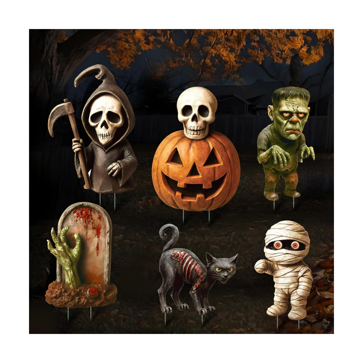 6 Pack Halloween Yard Signs, Large Halloween Yard Decorations with Stakes, Waterproof Scary Outdoor Holiday Decor for Yard Lawn Garden, 16” Big Size