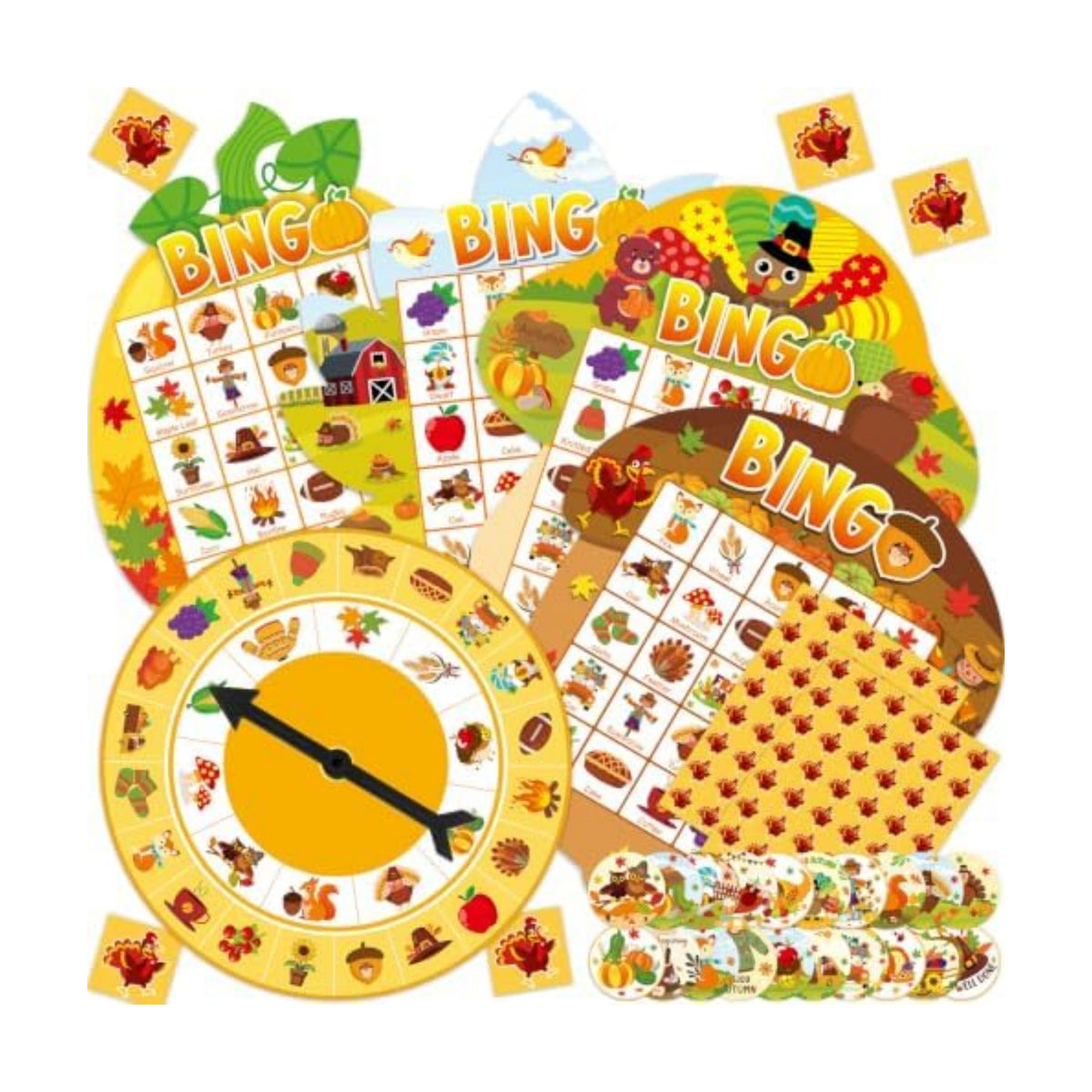 Thanksgiving Bingo Game Cards for Adults 24 Player Fall Harvest Bingo Cards with Turntable Stickers Thanksgiving Autumn Games Set for Party Activities Home Family Party Game
