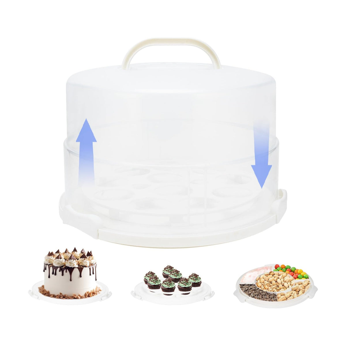 12 Inch Cake Carrier with Lid and Handle – Heavy-Duty Cake Container for Baking Events & Outdoor Trips | Adjustable Height,Portable Food Cake Carrier Storage Solution for Picnics & Camping