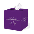 QISOLIY Purple Celebration of Life Card Box with Silver Lettering, Share a Memory Funeral Card Box for Memorial Service, Remembrance Table Decor, Memory Box for Sympathy Condolence Messages