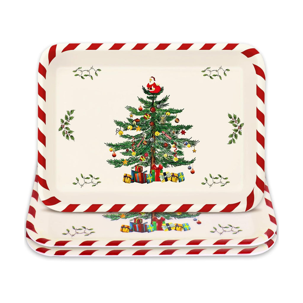 Whaline 3 Pcs Christmas Serving Trays Xmas Tree Plastic Serving Platters Dishes for Holiday Party Breakfast Lunch Dinner Food Snack Supplies, 10 x 13 Inch