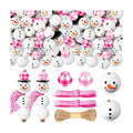 Landical 180 Piece Summer Christmas in July DIY Christmas Snowman Wooden Bead Crafts DIY Ornaments Buffalo Plaid Wood Round Bead Xmas Print Wooden Beads with Twine Scarf for Crafts(Pink Color)