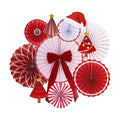 Christmas Paper Fan Decorations Christmas Decorations Classroom Red Hanging Paper Fans 10PCS with Santa Hat Gold Stars for Xmas Winter New Year Wall Ceiling Party Holiday