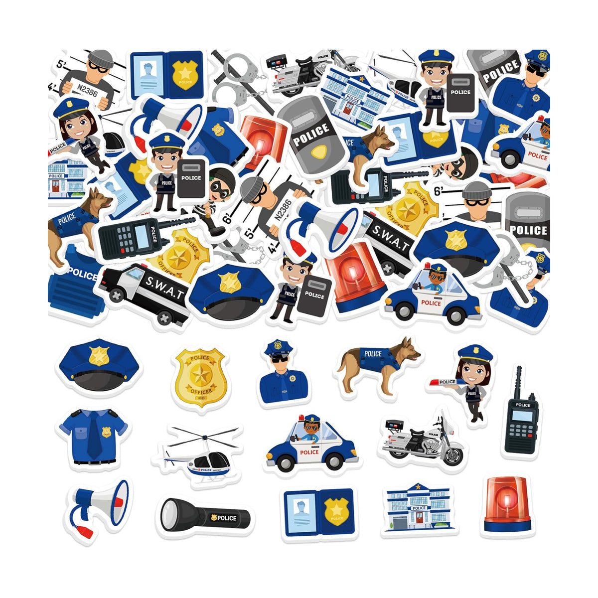 300Pcs Police Foam Stickers, Self-Adhesive Police Car Dog Stickers Cop Themed Decals Sticker Decorations for DIY Crafts Party Supplies School Activity Reward