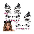 Voiiake Crystal Cat Face Gems Stickers, 2-Sheet Cat Print Gem Jewels, Black Cat Costume Women Accessories for Halloween Makeup