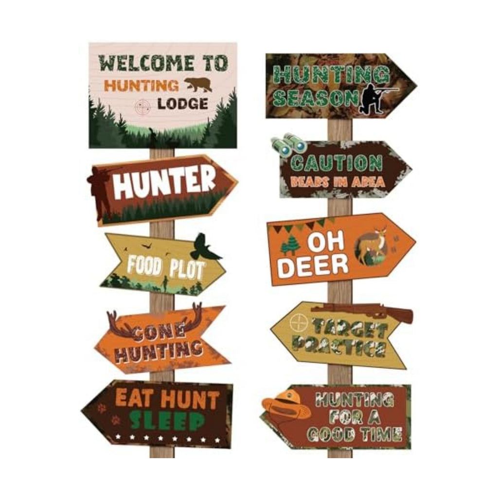 20 Pcs Hunting Party Decorations Signs Welcome to Hunting Lodge Directional Signs Deer Camo Decorations for Door Wall Yard Photo Booth Props Birthday Party Supplies