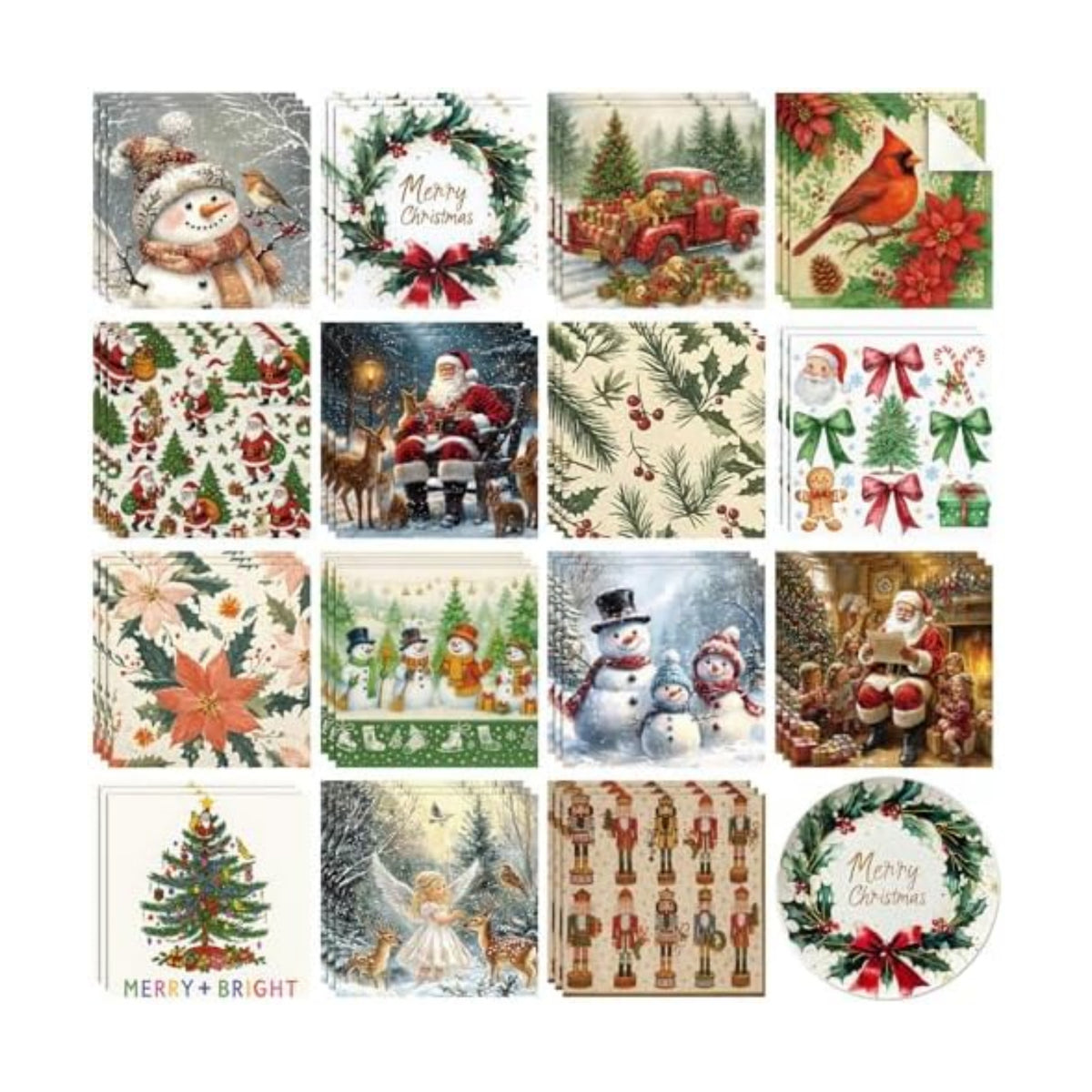 Gueevin 45 Pack Christmas Decoupage Napkins Vintage Holiday Craft Paper
