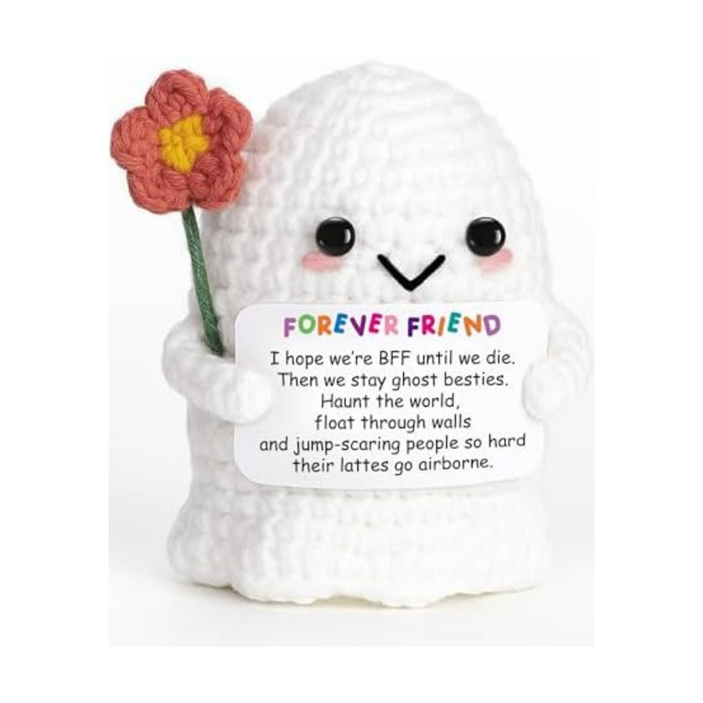 Best Friend for Women Friendship Ornaments - Handmade Crochet Ghost Decor with Funny Boo BFF Message Card, Halloween Stocking Stuffers, Cute Birthday Gift for Bestie Soul Sister