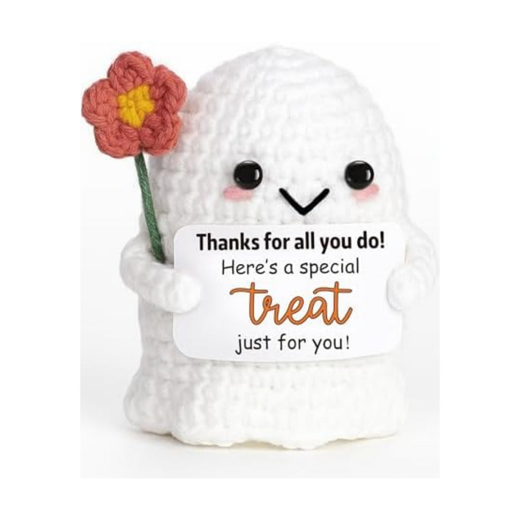 Thank You Gift for Teacher, Nurse, Coworker, Boss, Women Friend- Positive Ghost Crochet Christmas Stocking Stuffers - Small Halloween Boo Appreciation Decor Handmade Knitted