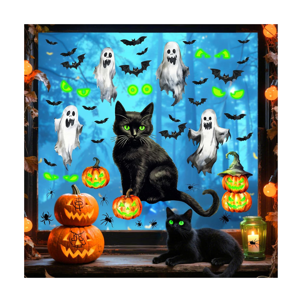 Halloween Ghost Cat Window Clings Pumpkin Bat Eyes Wall Decals Decorations
