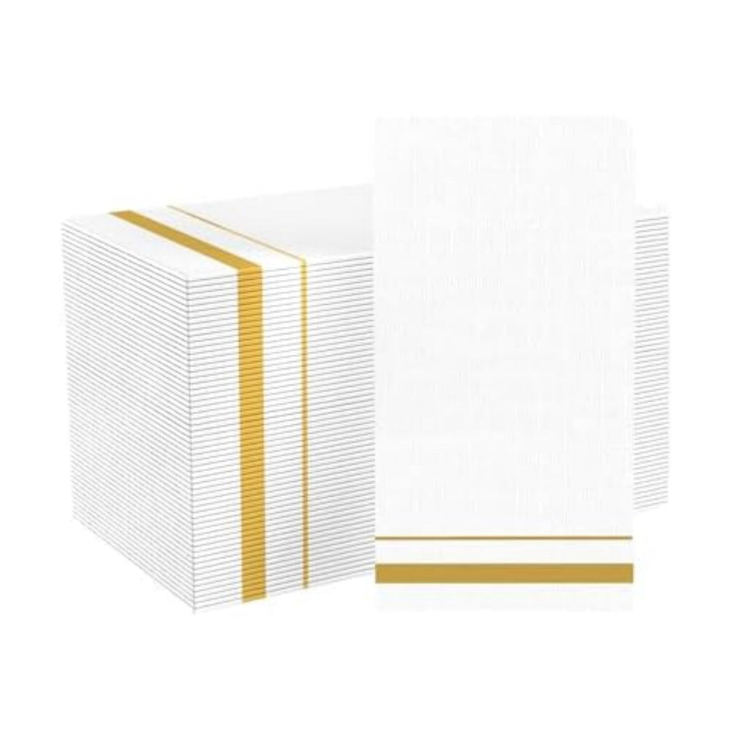 200 Pack 3-Ply Disposable Paper Napkins,White and Gold Trim Dinner Napkins