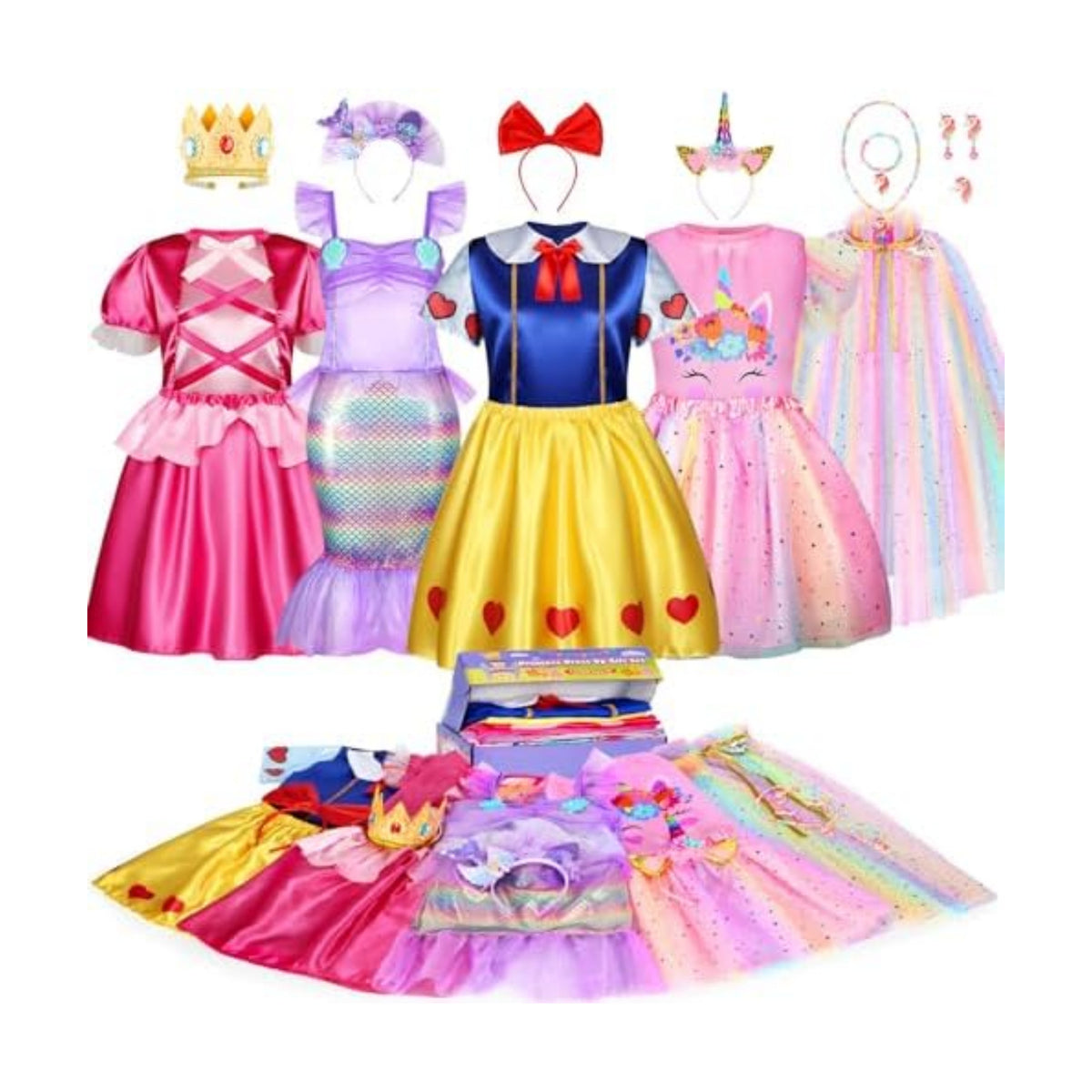 LIMIROLER Princess Dress Up Clothes for Little Girl Role Play Costume Gift Set Princess Dress Up Toys for Toddler Girls