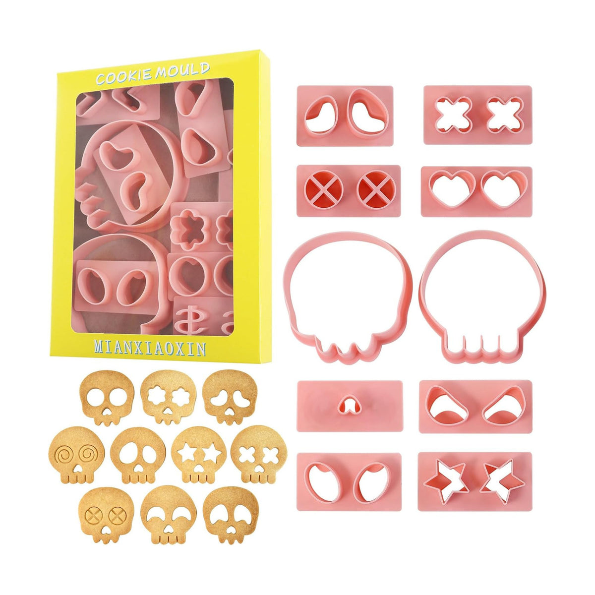 10Pcs DIY Skull Cookie Cutters Halloween Mix Match Face Embossing Molds