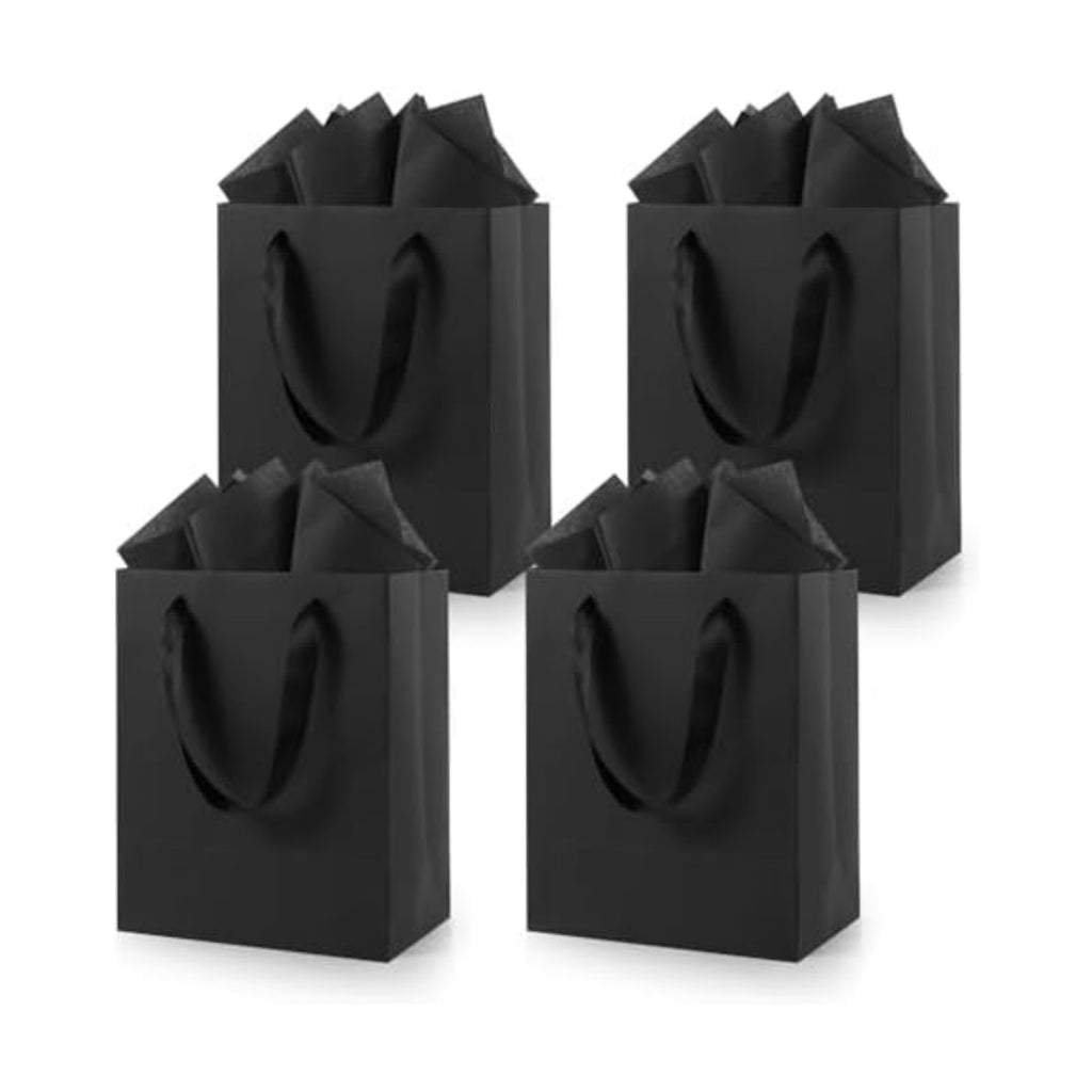 Epoesch Black Small Gift Bags with Handles and Tissue Paper, 4 Pack