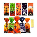 Halloween Treat Bags,Halloween Goodie Bags,100 Pcs Candy Bag Trick or Treat Gift Bag with Ties for Kids Clear Cellophane Goody Favor Gifts for Snacks Cookies Packing Party Favors Decorations Supplies