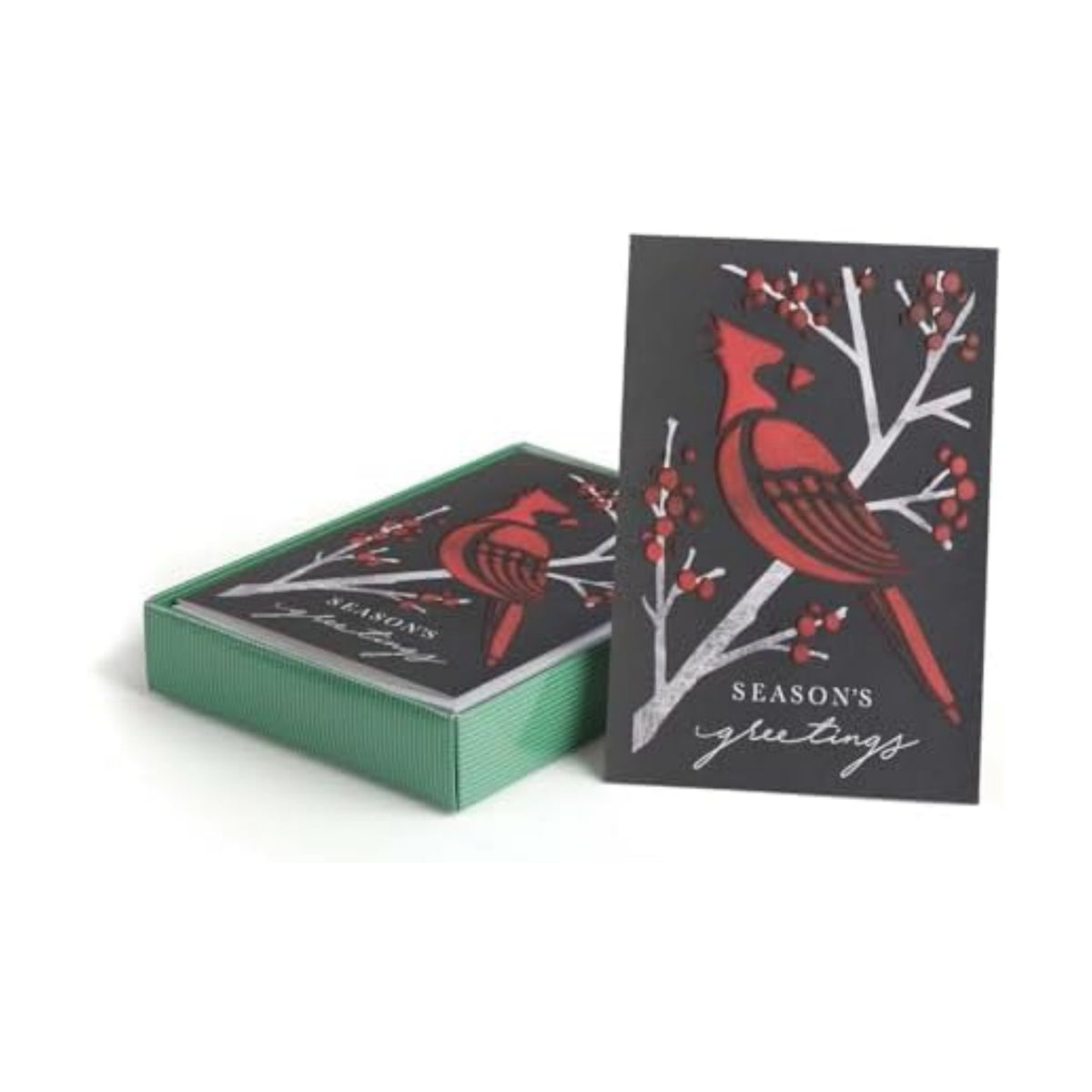 Masterpiece Striking Cardinal Holiday Cards / 10 Boxed Laser Cut Red Christmas Bird Cards With Coordinating Envelopes / 5" x 7" Folded Winter Seasonal Greeting Card Pack With Inside Verse