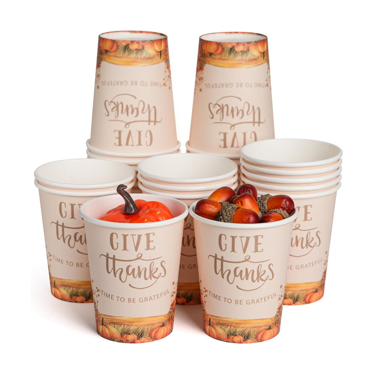 ATFUNSHOP Thanksgiving Disposable Paper Cups 30 PCS 9 OZ Fall Party Supplies for Adults Kids Coffee Juice and Hot Cold Drinks Party Supplies (Give Thanks)