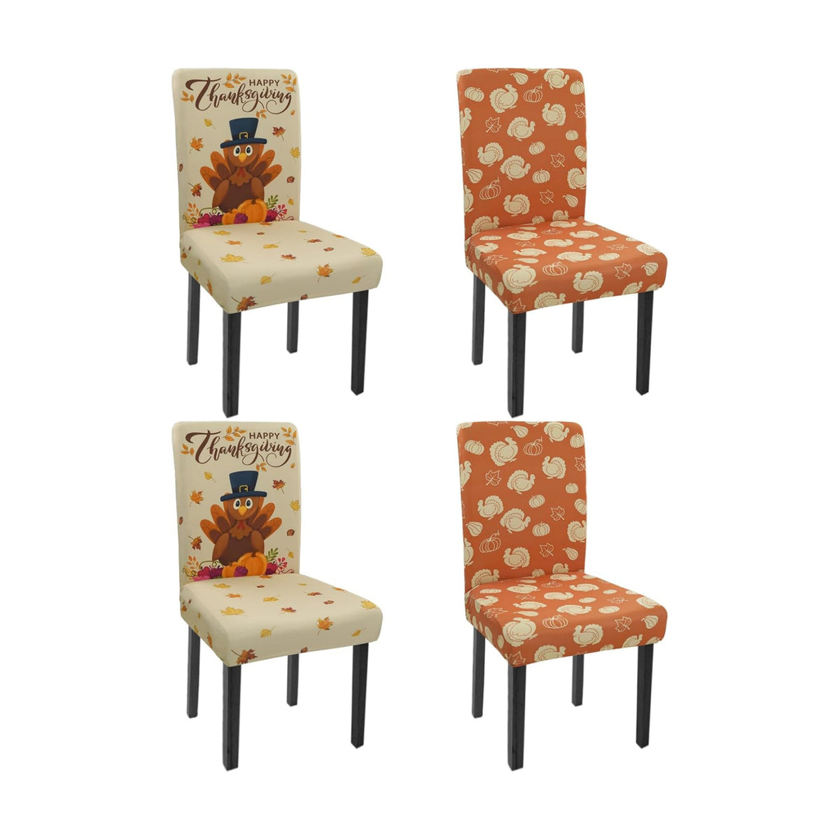 Thanksgiving Chair Covers Set of 4 Cute Turkey Stretch Parsons Slipcovers