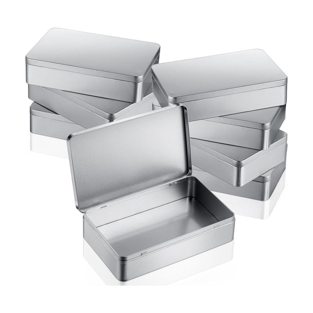 Hotop 8.5 x 5.3 x 1.9 Inch Metal Tins with Lid Storage Box, Silver, 12 Pack