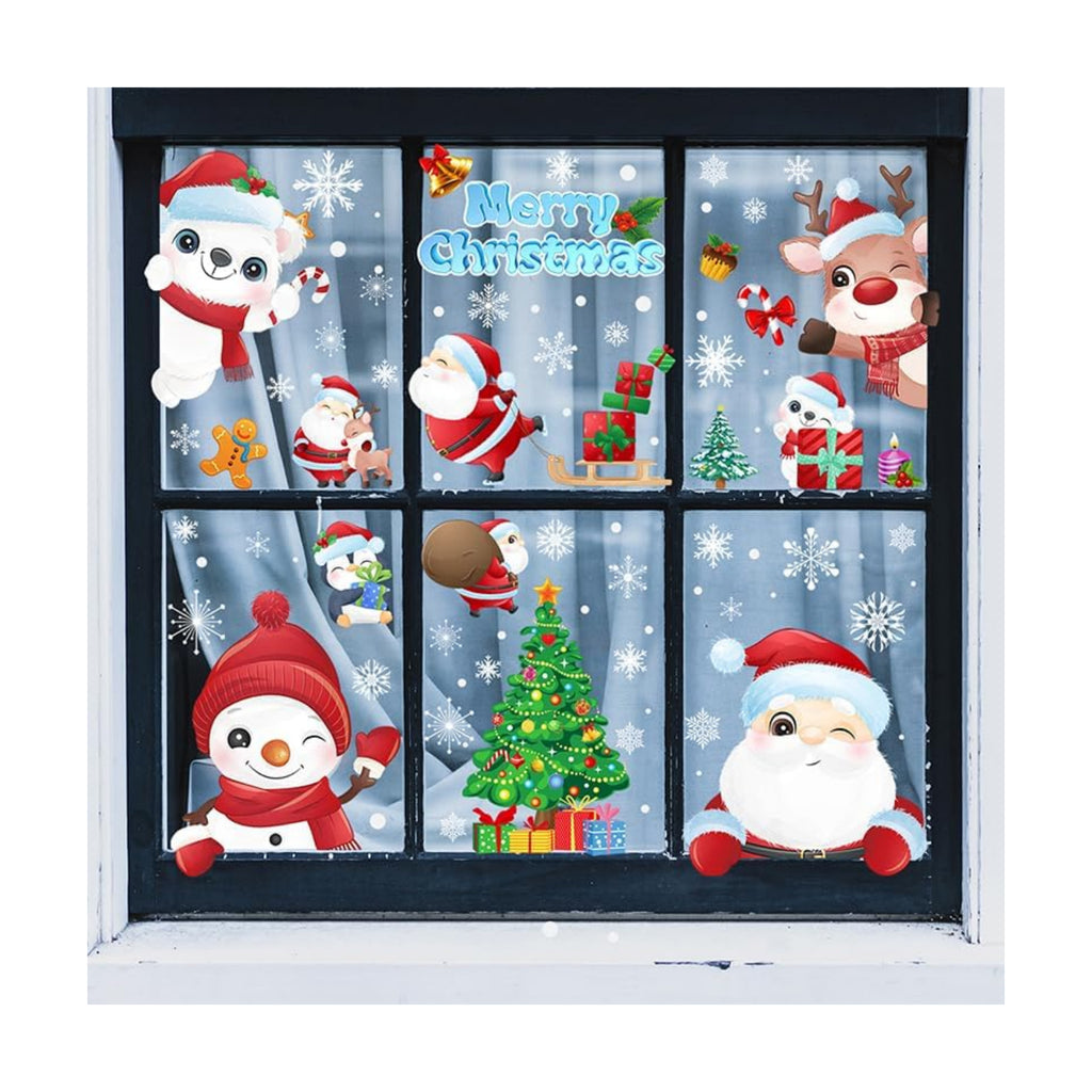 192Pcs Christmas Window Clings for Glass Windows, 9 Sheet Christmas Window Stickers Santa Claus Snowman Reindeer for Xmas Holiday Indoor Decals Party Supplies