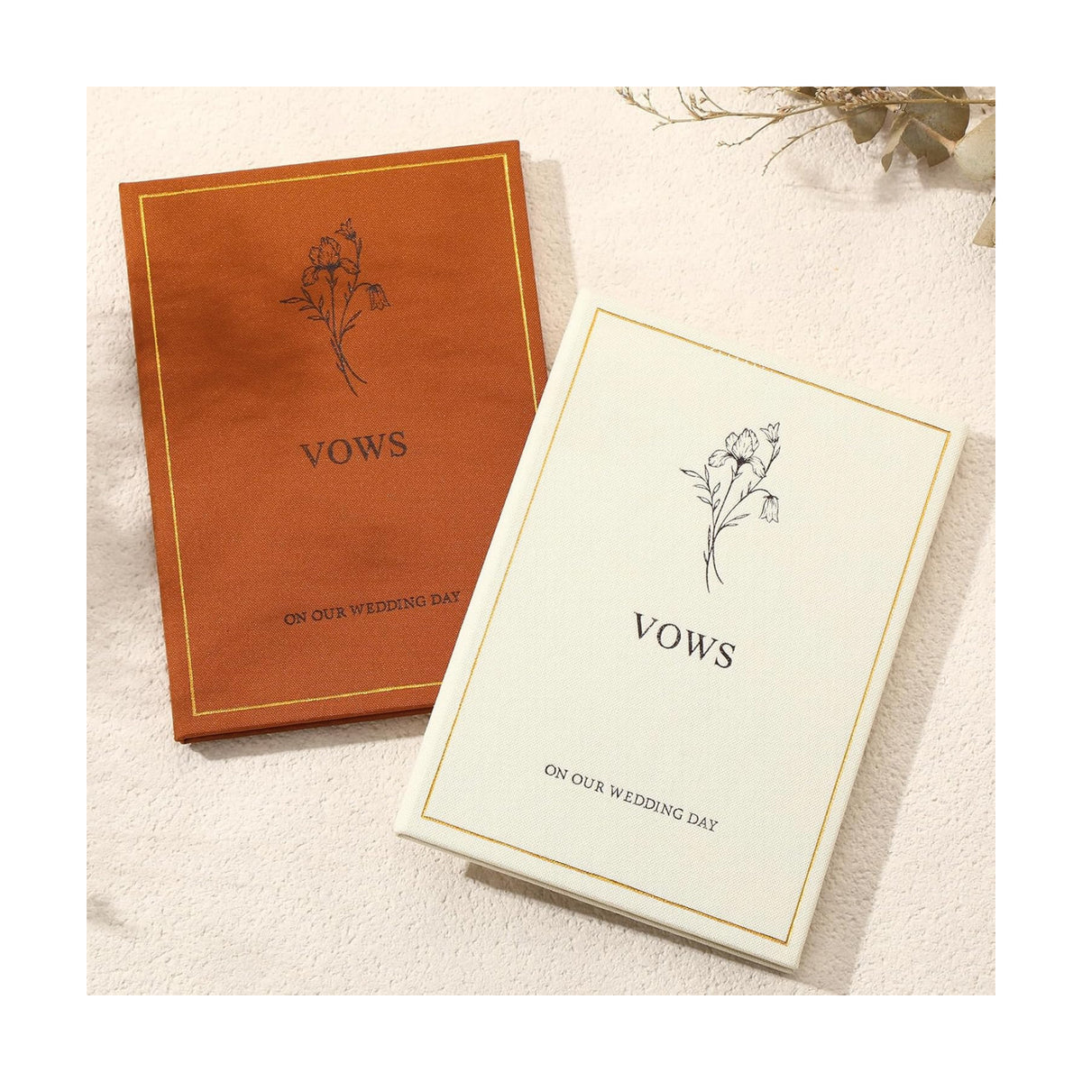 Engrowtic Wedding Vow Books His and Hers, Gold Foil, Brown, Beige