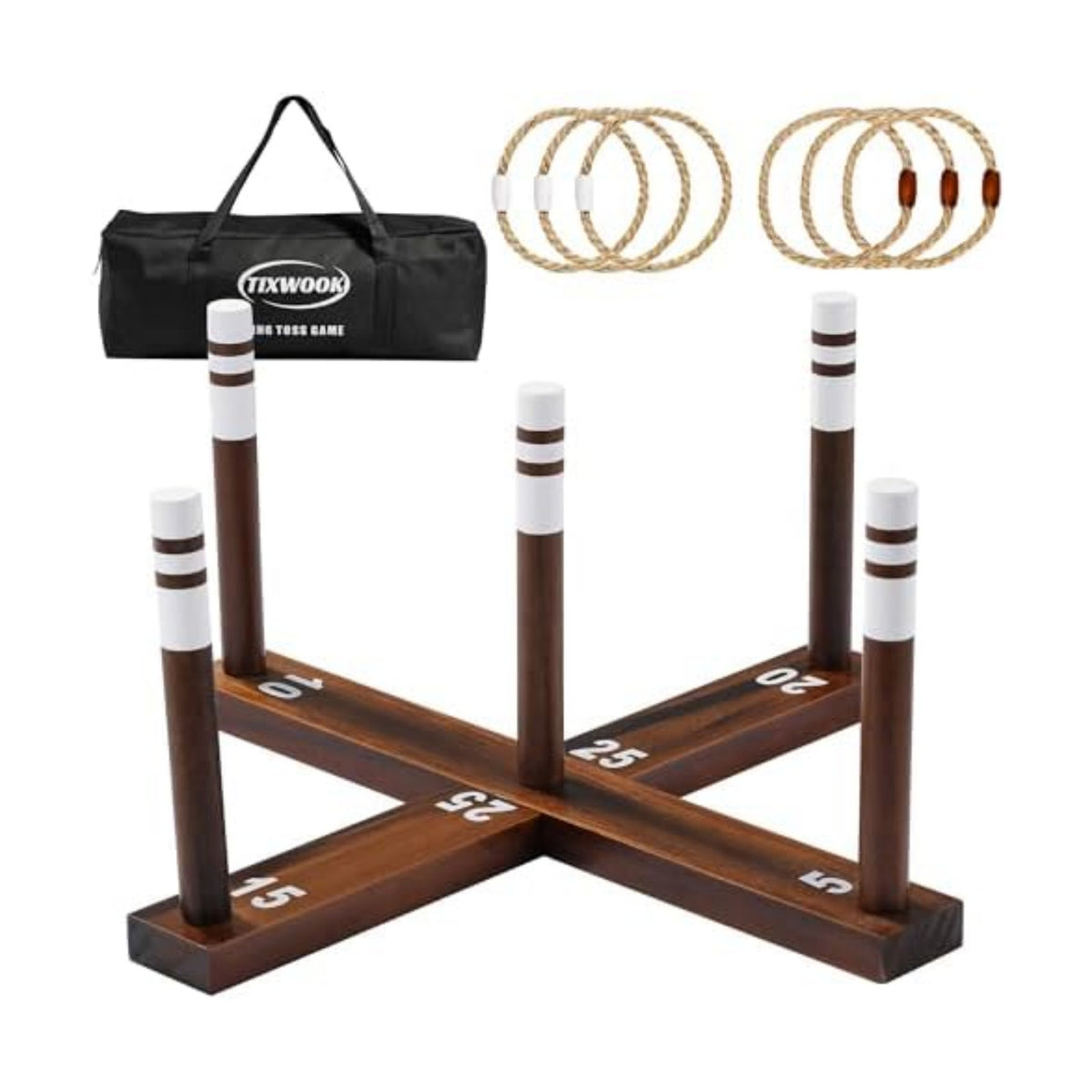 Ring Toss Game for Kids & Adults, Outdoor Yard Games for Adults and Family, Premium Ring Game with 6/10 Rope Rings & Carrying Bag, Perfect for Lawn, Backyard, Beach, Camping