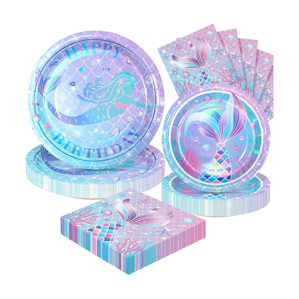 72PCS Mermaid Birthday Plates and Napkins, Mermaid Themed Party Supplies