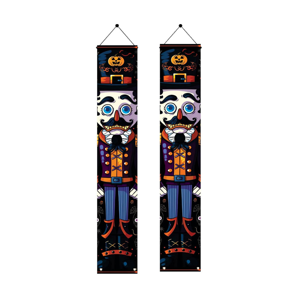 2PCS Halloween Nutcracker Porch Banners 71 x 12 Inch Front Door Hanging Decorations Spooky Pumpkin Soldier Outdoor Signs for Haunted House Party Entryway Wall Decor Halloween Banner Set