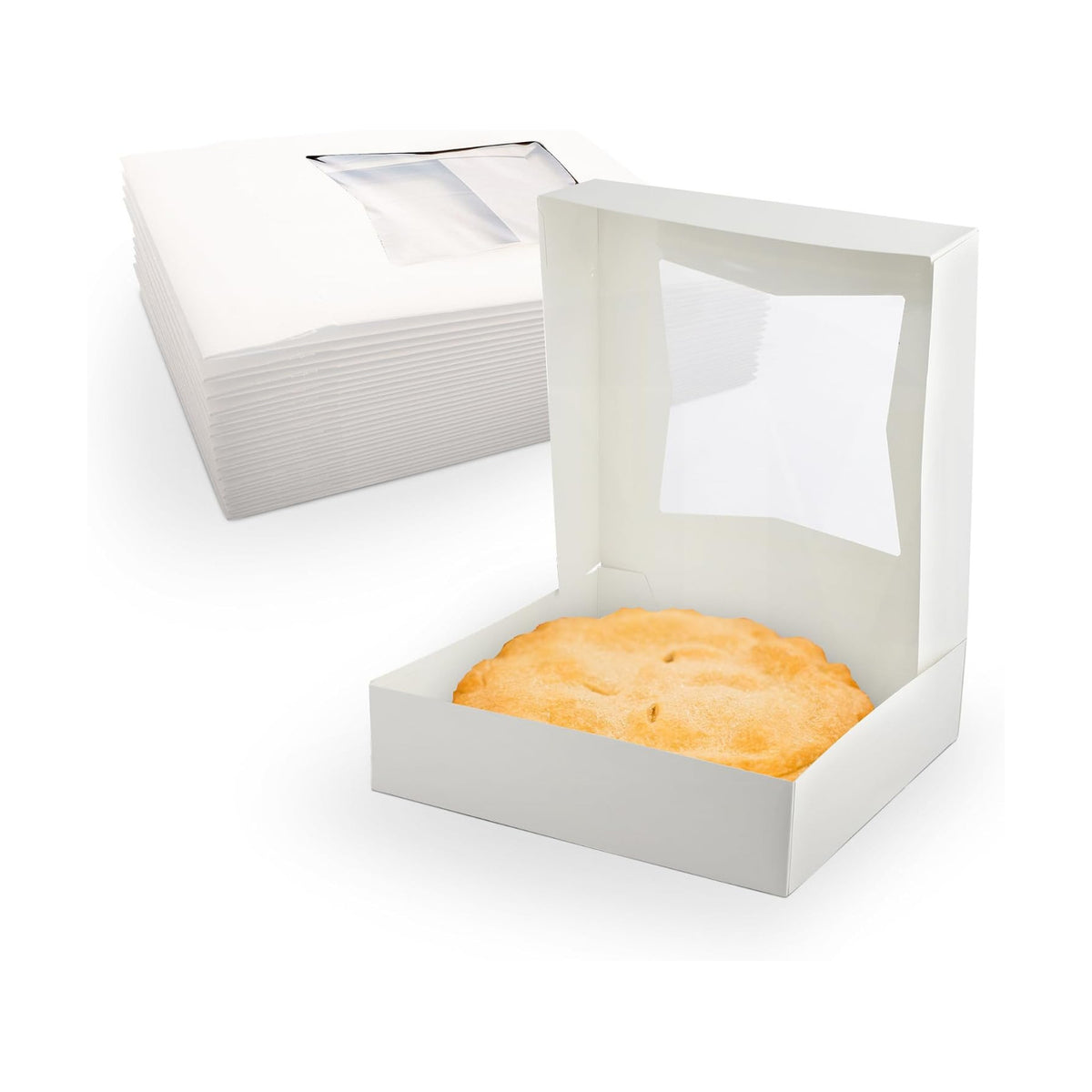 MT Products White Cookie Boxes - Size of 8" X 8" X 2.5" - (200 Pieces) Auto Pop-Up Bakery Boxes with Window - Made in the USA