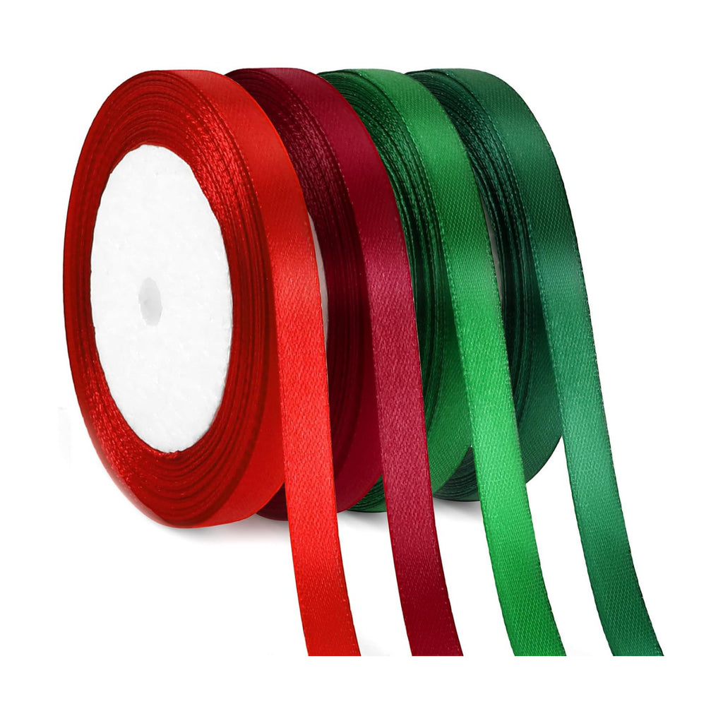 DECYOOL 4 Rolls Christmas Red and Green Satin Ribbon for Gift Wrapping 10mm