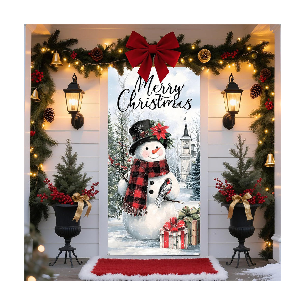 Christmas Door Cover Banner for Front Door Porch Winter Holiday Decor