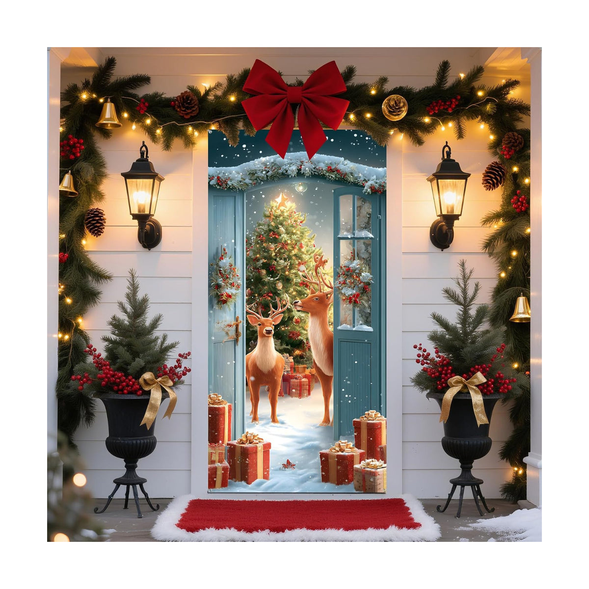 Christmas Door Cover Banner for Front Door Porch Winter Holiday Decor