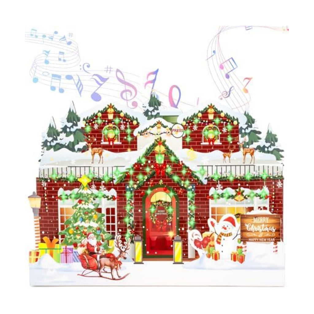 Christmas Card with Lights and Music,3D Pop Up Christmas Gift Greeting Card with Envelopes,Plays 3 Melody with Matching Flashing Lights