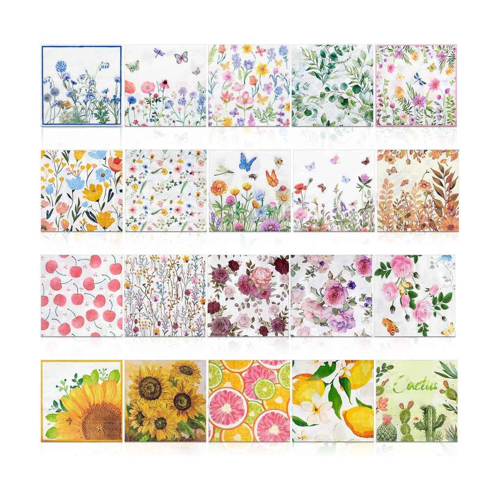 Crtiin 20 Pack Decoupage Napkins Floral Cocktail Decorative Paper Napkins