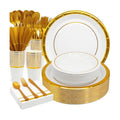 AIRE Gold White Paper Plates Set, 350PCS Disposable Tableware for 50