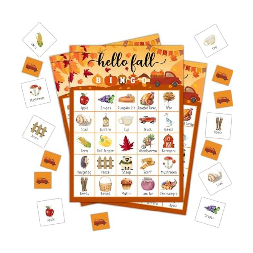 Thanksgiving Bingo Games, Hello Fall Party Bingo Cards for Adults, Friendsgiving Game for Family Large Group Party, 24 Players Activities, 14