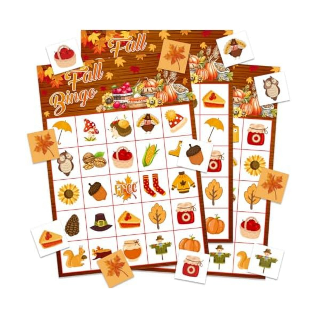 Fall Bingo Game Cards - 24 Players Fall Festival Party Games Autumn Bingo Cards Thanksgiving Party Supplies for School Classroom Family Activities