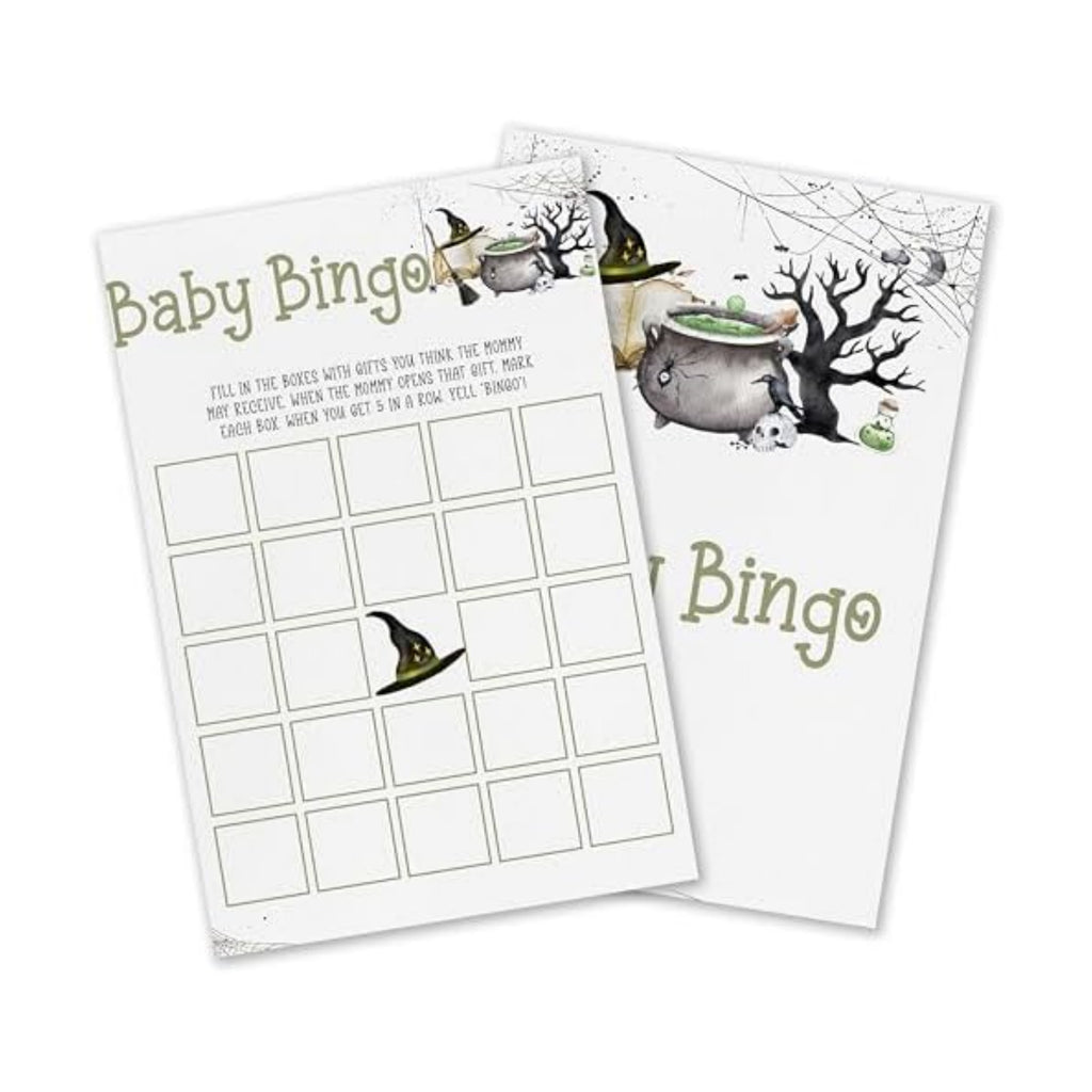 Halloween Baby Shower Games, 25 Pcs Baby Bingo Cards for Guests, Witch Hat Gender Reveal Decorations for Party Favors - B02