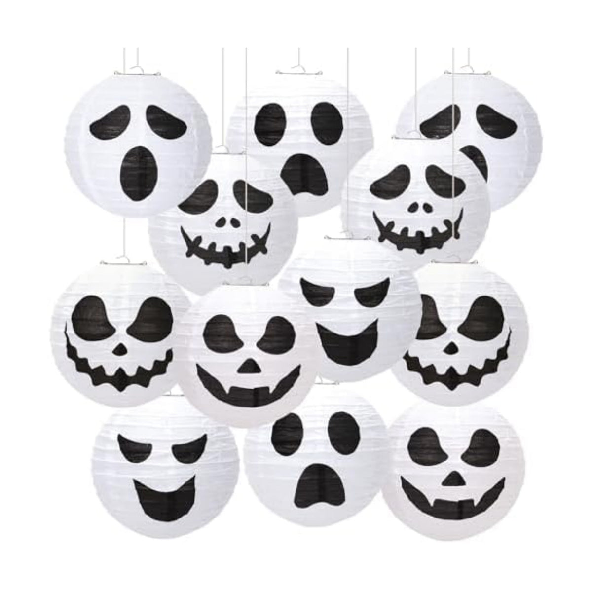 DECYOOL 12PCS Halloween Paper Lanterns, Hanging White Ghost Ornaments