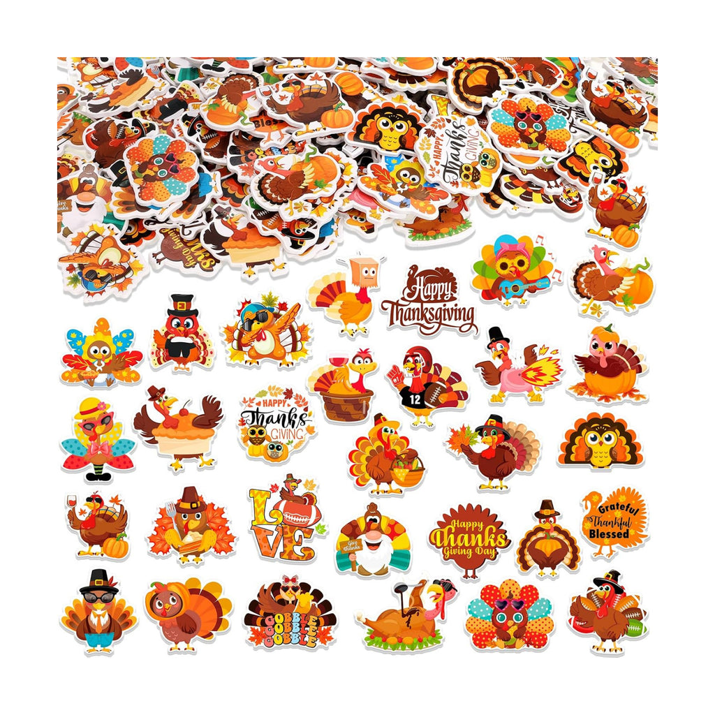 HOWAF 200pcs Thanksgiving Turkey Foam Stickers, Thanksgivings Self-Adhesive Stickers for Thanks Giving Party Turkey Day DIY Crafts Sticker, Thanksgiving Decorations Fun Turkeys Foam Decals