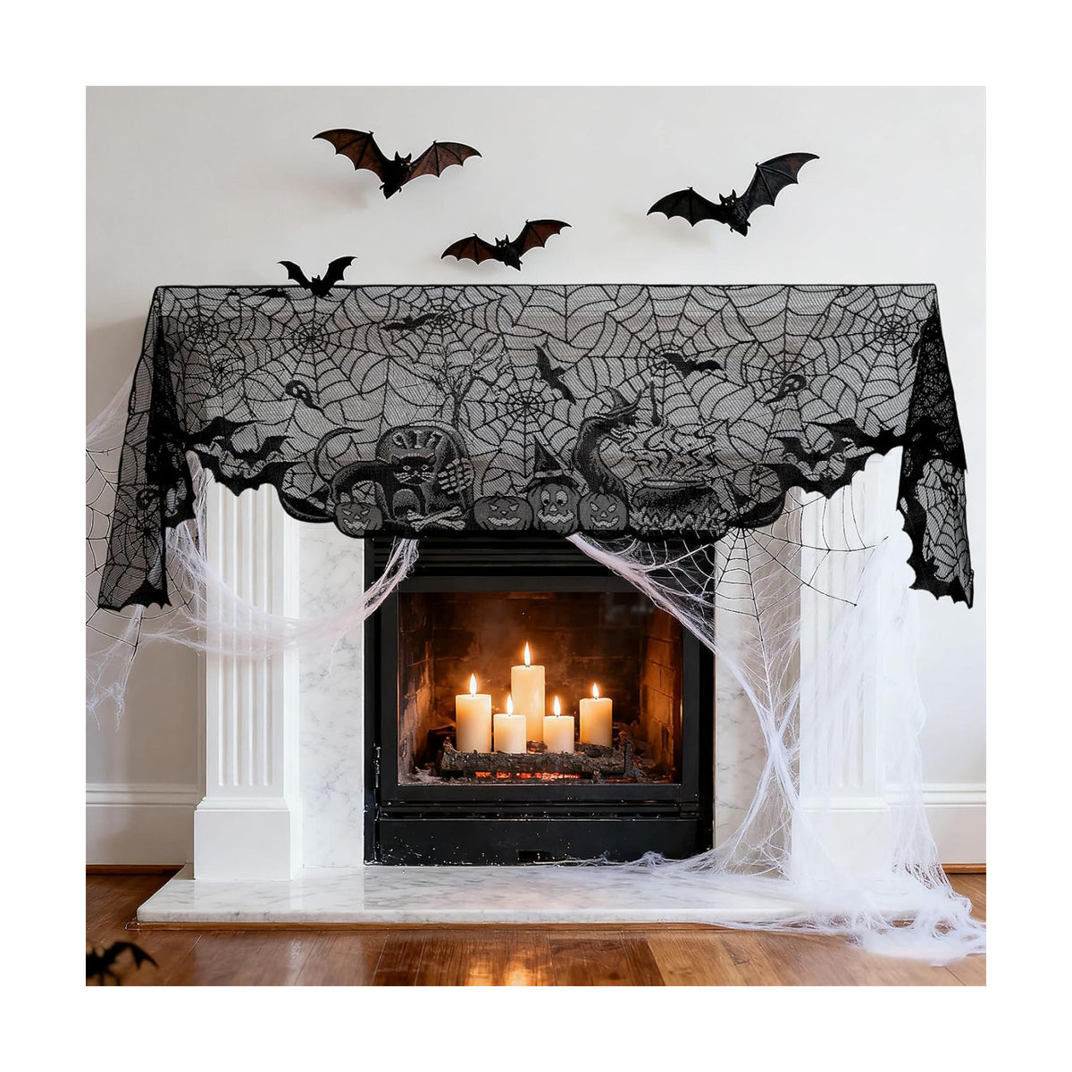 Pangda Halloween Spider Web Mantle Scarf Black, 18*96inch, Pumpkin
