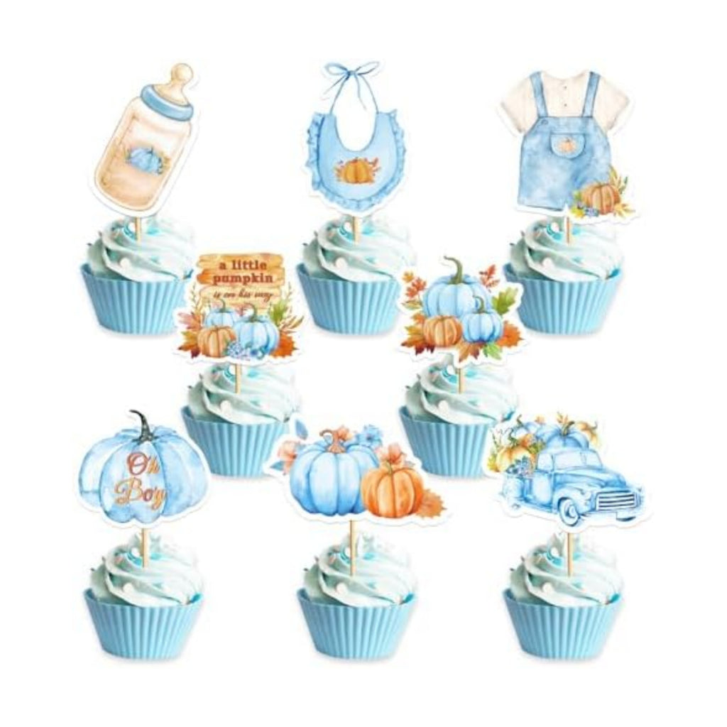 Little Pumpkin Cupcake Toppers, 24 Pcs Little Pumpkin Baby Shower Decorations Kids Birthday Party Supplies