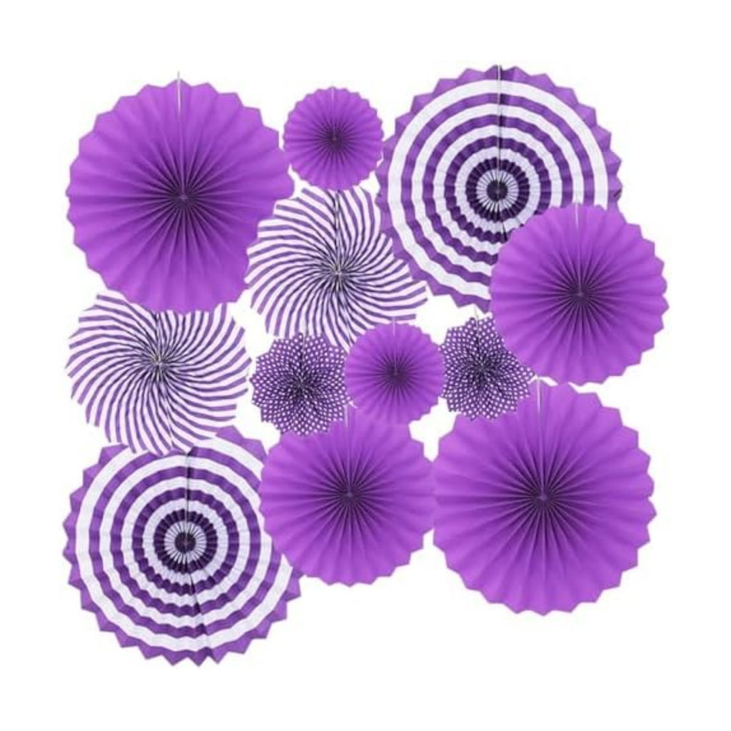 Purple Hanging Paper Fans, 12 Pieces Hanging Party Decorations Round Pattern Paper Garlands for Birthday, Wedding, Thanksgiving Day, Halloween Party