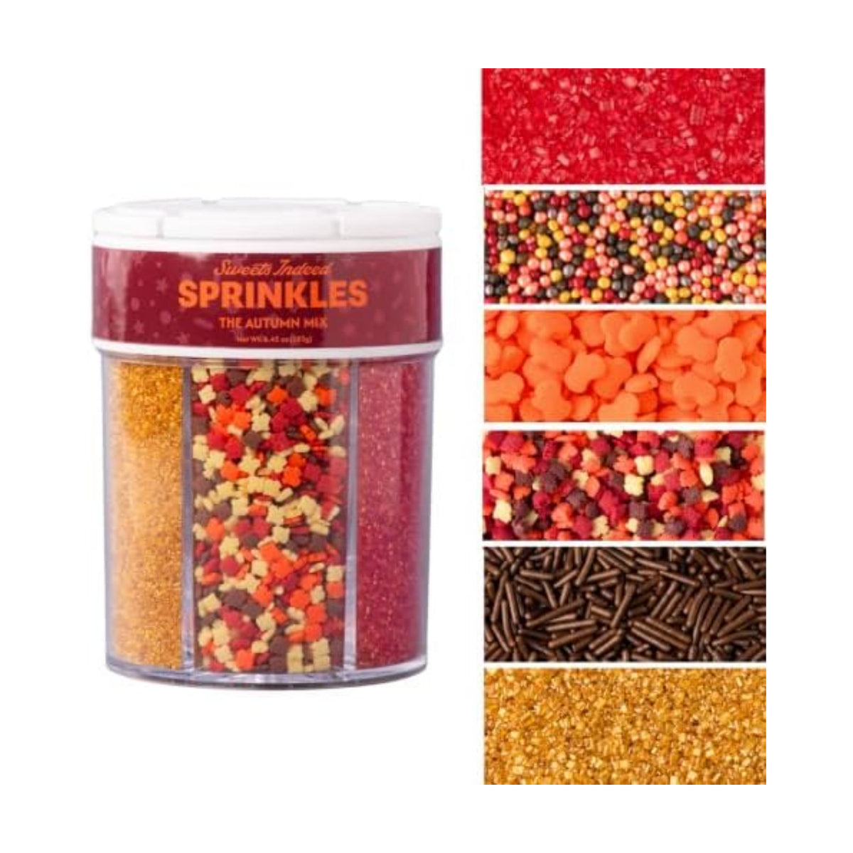 Sweets Indeed Fall Sprinkles 6 Cell Jar, Sugar, Jimmies & Shapes, 6.45 oz