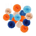 Navy-Blue Orange Champagne Party-Decorations Paper-Flowers - 15pcs Fall Birthday Baby Bridal Shower Tissue Pom Poms Lanterns Streamers Honeycomb, Wedding Bachelorette Hanging Supplies Decor Hugfond